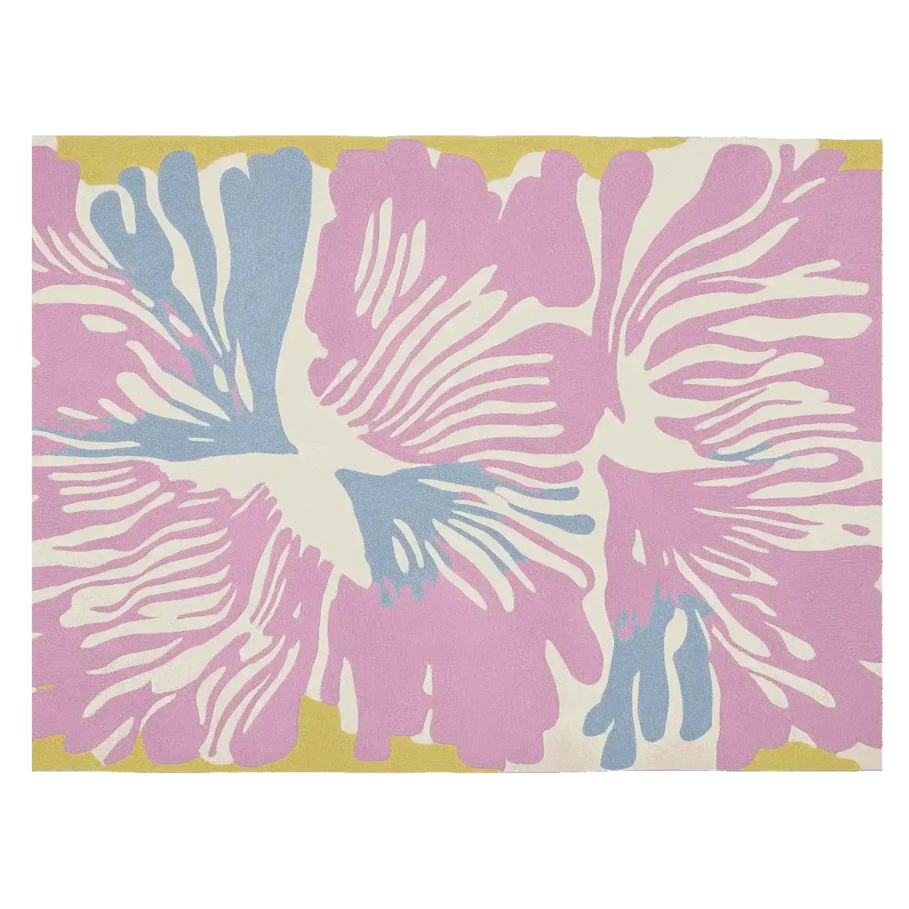 A vibrant hand-tufted area rug featuring a pastel flower burst design in pink, blue, and yellow hues. This contemporary wool rug adds a touch of elegance to any living room, making it a perfect choice for those seeking stylish rugs for living rooms.