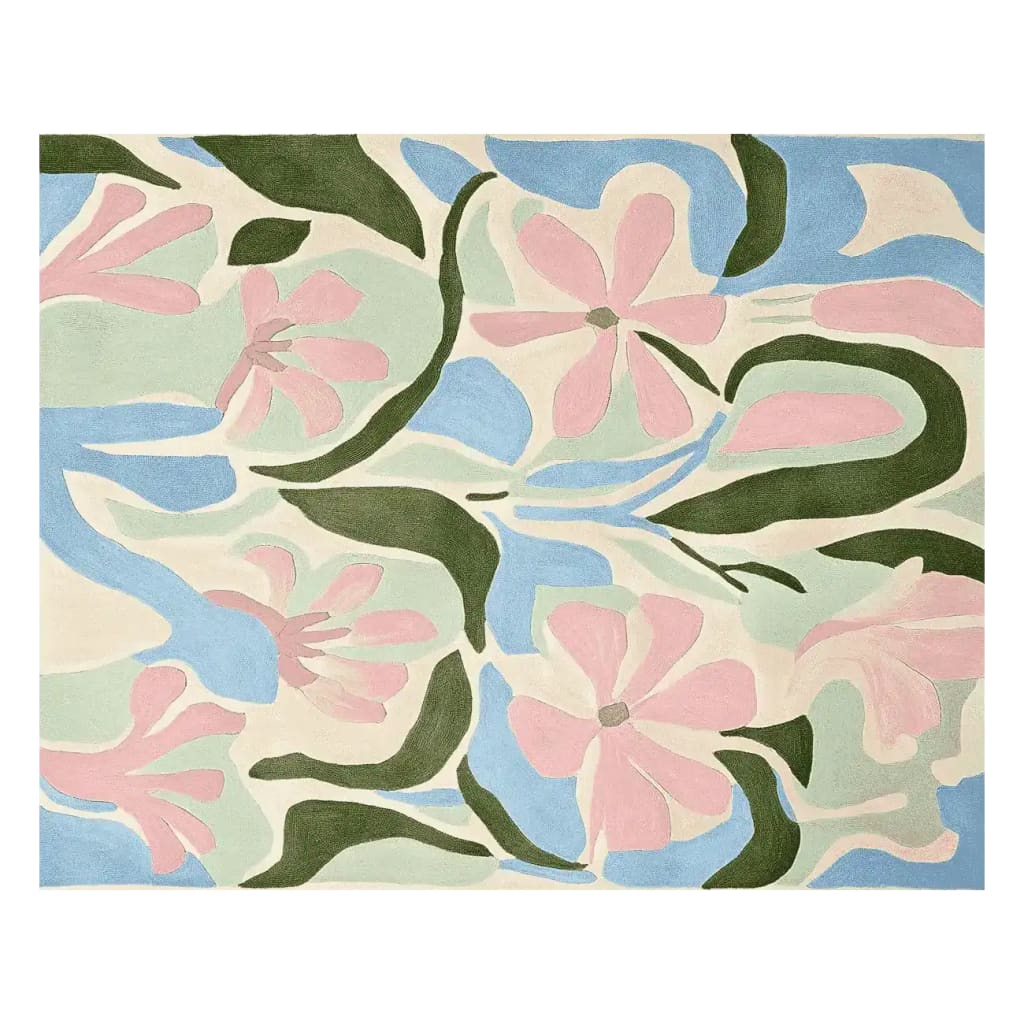 Pastel Garden Glow Hand Tufted Area Rug featuring a vibrant floral design in soft pinks, greens, and blues, perfect as a contemporary wool rug for living room spaces. Ideal for those seeking an 8x10 living room area rug that combines style and comfort.