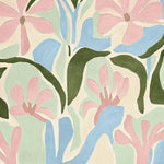 Close-up of the Pastel Garden Glow hand tufted rug, showcasing its vibrant floral design with pink, blue, and green tones. This contemporary wool area rug is perfect for adding a touch of elegance to living rooms. Ideal size for living room rugs 8x10.