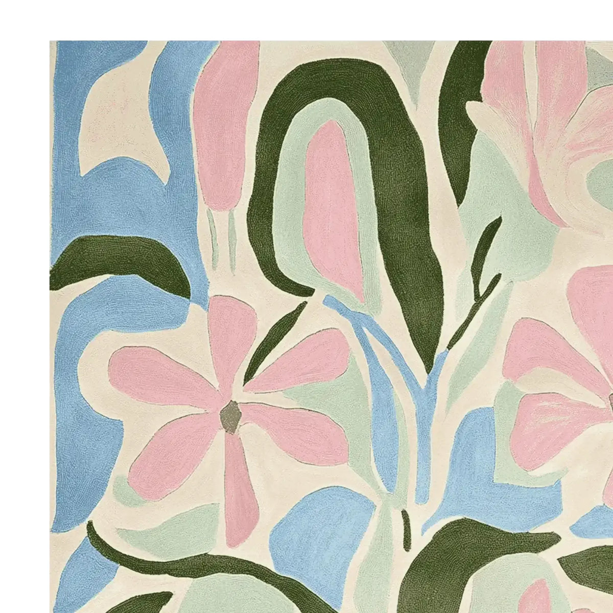 Close-up view of the Pastel Garden Glow Hand Tufted Area Rug, showcasing a contemporary design with soft pastel colors in pink, blue, and green. This wool rug is perfect for adding a touch of elegance to living room area rugs, especially in an 8x10 size.