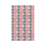 Pastel Garden kitchen towel, retro geometric pattern of dusty pink and slate blue curved tiles