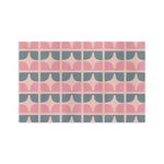 Pastel garden kitchen towel, retro geometric scallops in pink, slate blue and cream