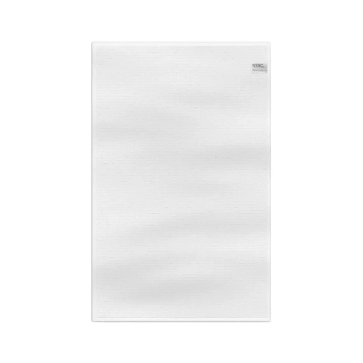 Pastel garden kitchen towel reverse side, plain white woven fabric with small care label