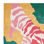 Top view of a vibrant area rug featuring an abstract jungle-inspired design with bold pastel colors. This contemporary wool rug is perfect for adding a splash of color to living rooms. Ideal as an 8x10 rug for enhancing modern living spaces.