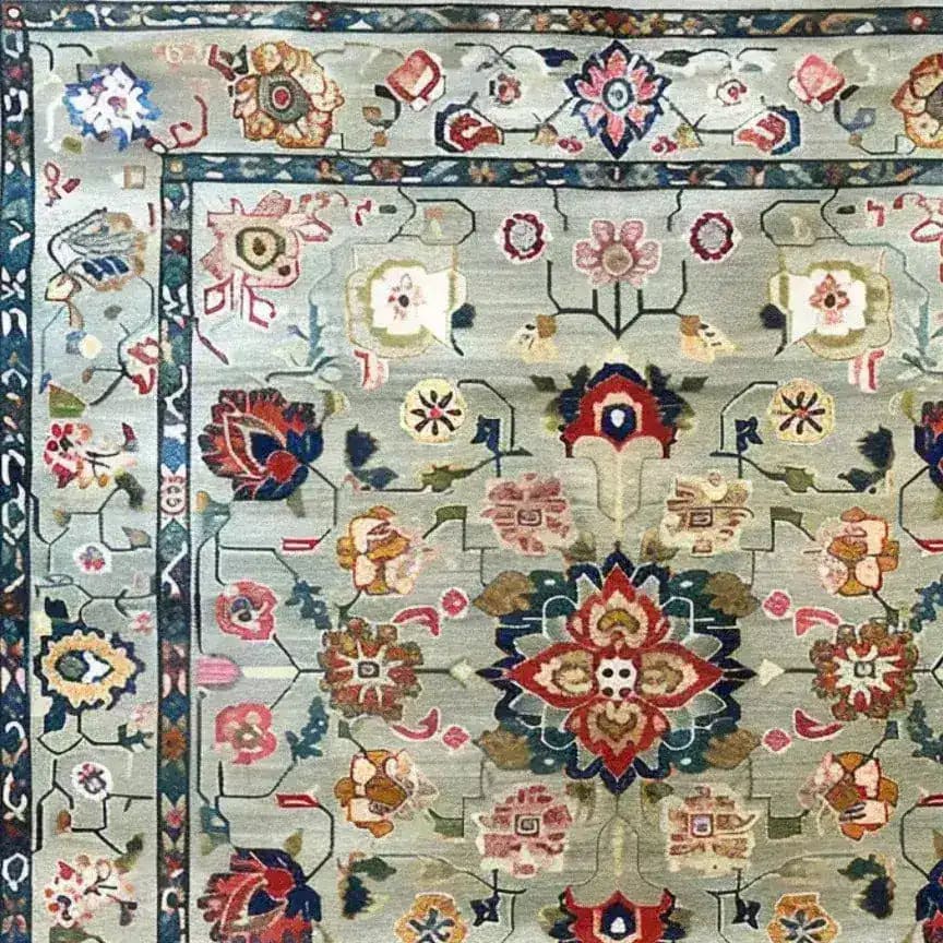 A stunning hand-knotted area rug featuring a pastel medallion blossom design with intricate floral patterns, offering a vintage Persian rug feel. Ideal for large living rooms, this floral rug showcases a harmonious blend of colors perfect for adding elegance and warmth to any space.