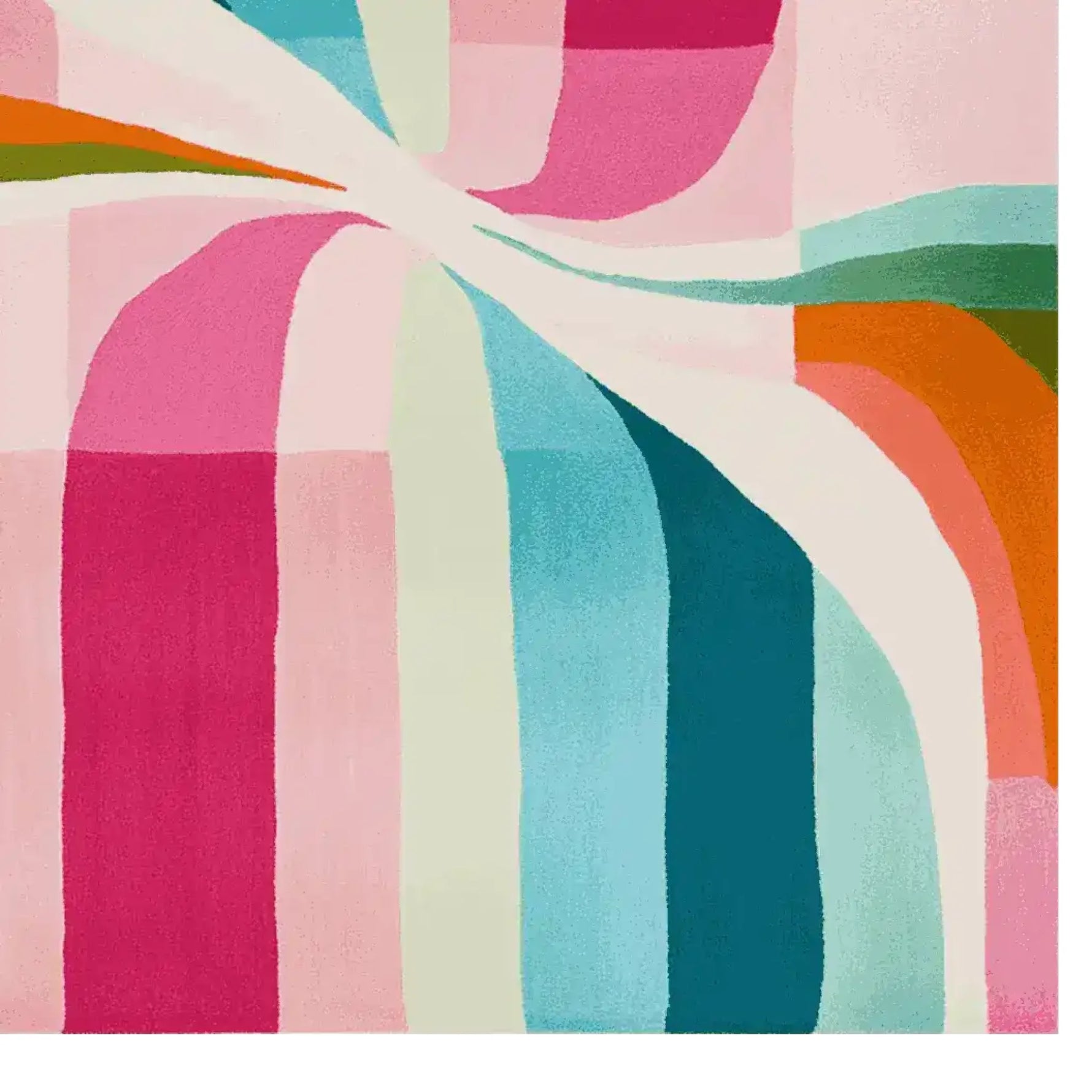 Vibrant pastel motion grid hand tufted area rug, showcasing an abstract, colorful design with bold stripes and curves. Ideal for a contemporary rug addition to any living room, this wool rug brings a splash of color and style, perfect as a large living room rug.