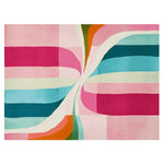 Vibrant and colorful area rug with a modern abstract design, featuring bold stripes in pink, blue, orange, and green. This contemporary wool rug is perfect for adding a splash of color to large living rooms, offering both style and comfort.