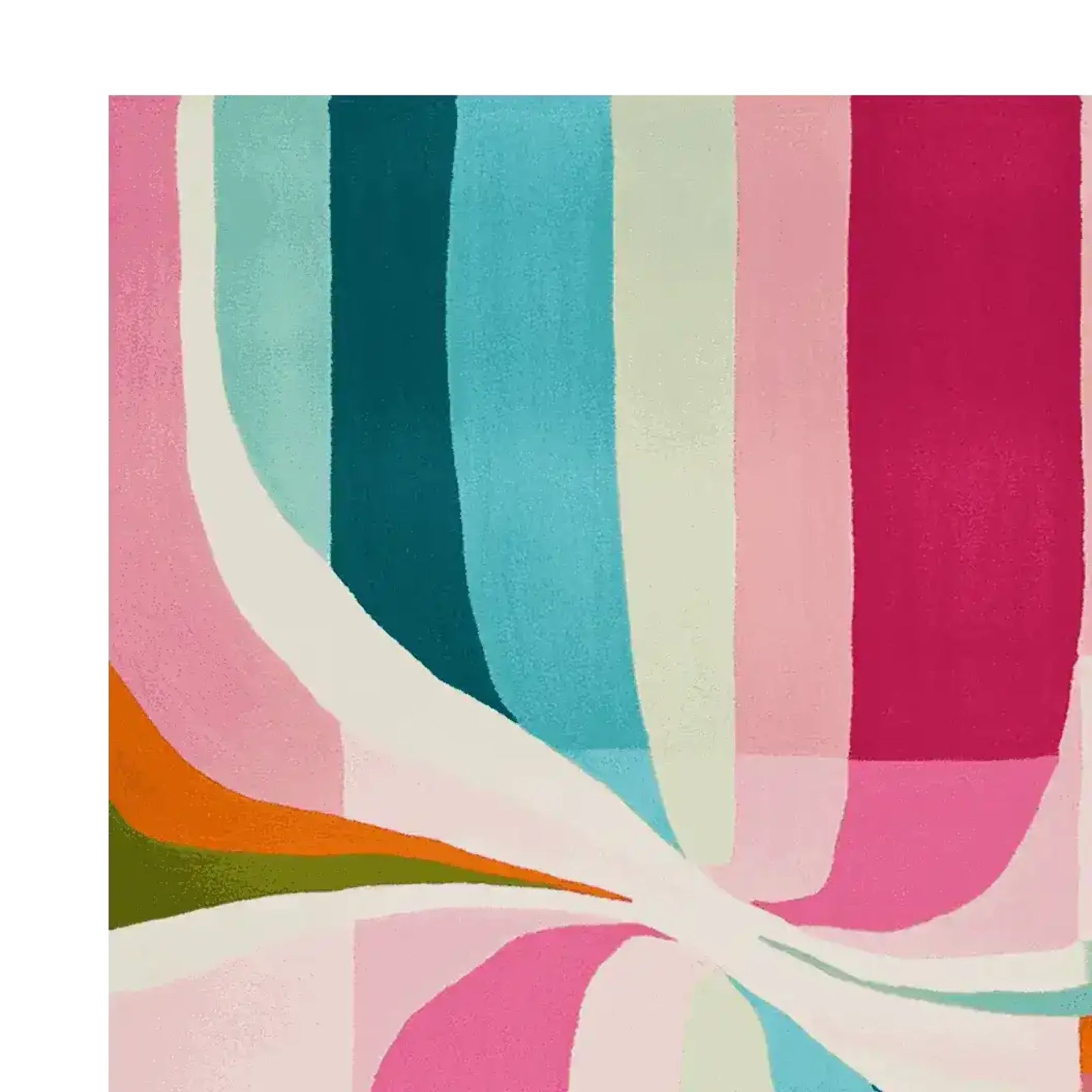 A vibrant and colorful area rug with a contemporary design featuring bold pastel stripes and curves. This wool rug is perfect for adding a modern touch to your living room decor. Ideal for those seeking large living room rugs that combine style and comfort.