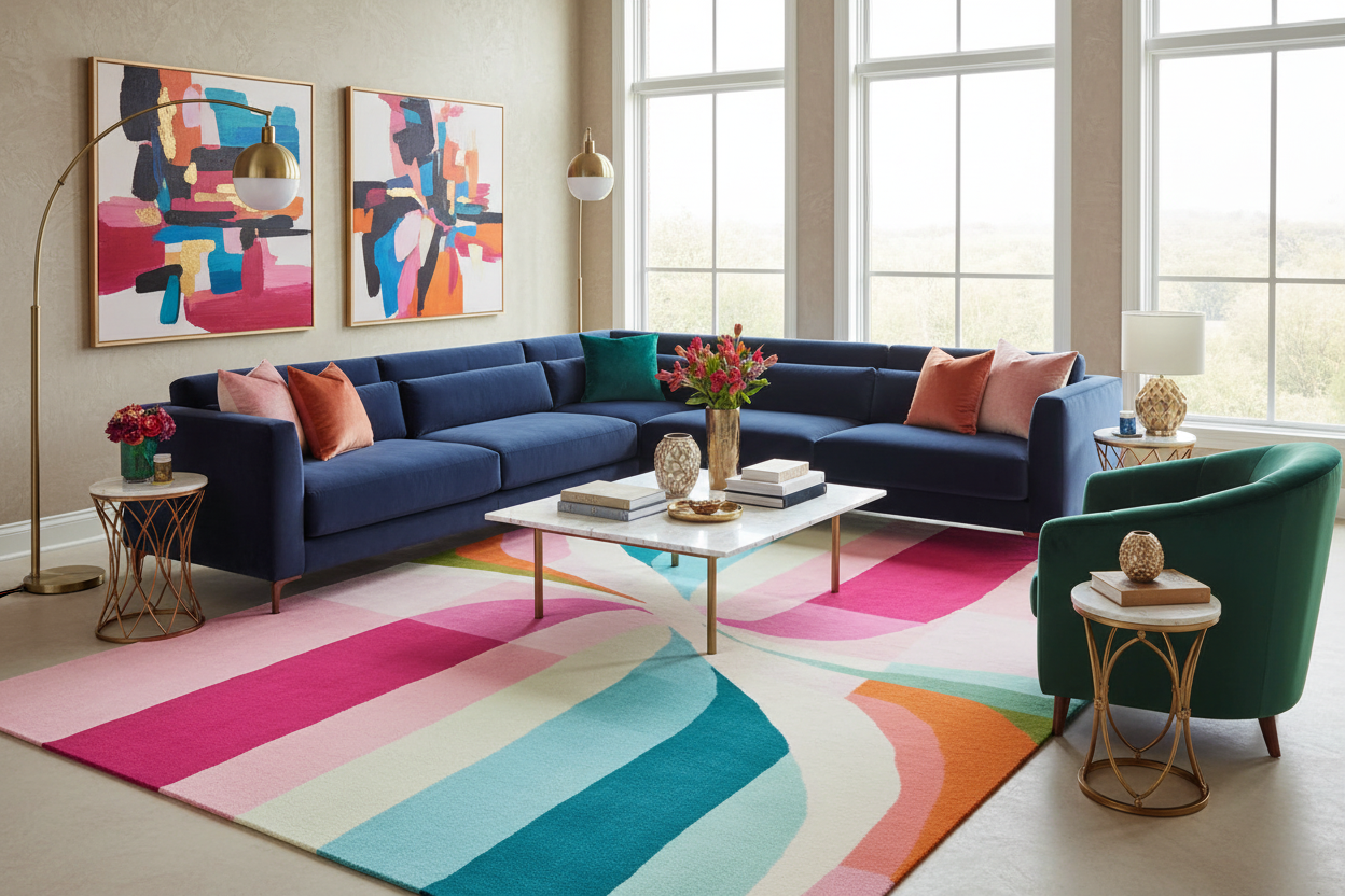 Pastel Motion Grid Hand Tufted Rug