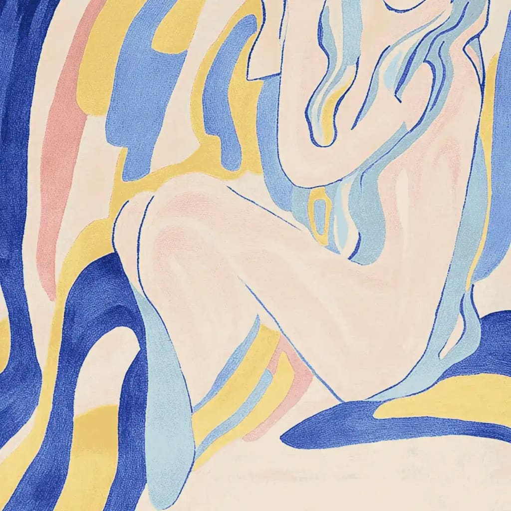 Vibrant abstract design on a Pastel Muse Hand Tufted Area Rug, showcasing fluid lines and soft hues, perfect for contemporary living rooms seeking stylish wool rugs.