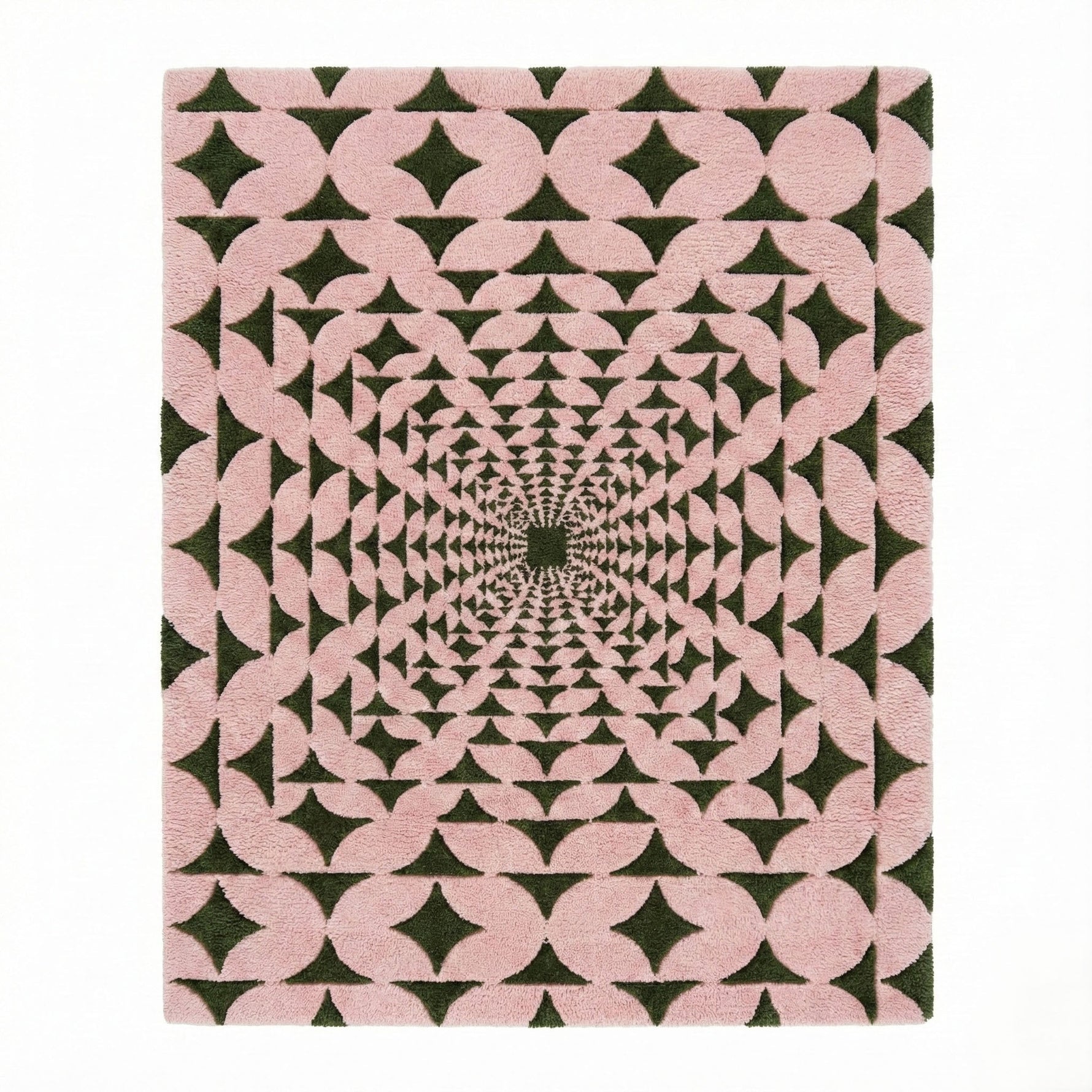 A stunning Pastel Olive Green Illusion Hand Tufted Wool Rug featuring an eye-catching geometric pattern. Perfect for enhancing the style of any living room or bedroom, this area rug measures 8x10 and offers a chic and cozy look, ideal for modern living room decor.