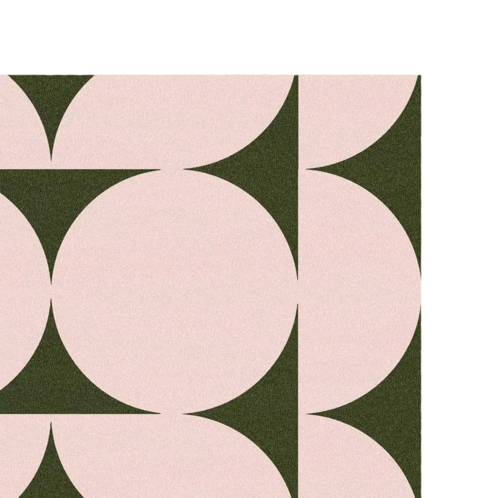 Close-up view of a pastel olive green illusion hand-tufted wool area rug, featuring an abstract geometric pattern with soft pink and green tones. Ideal for adding a modern touch to living rooms or bedrooms, this 8x10 rug blends seamlessly with contemporary decor.