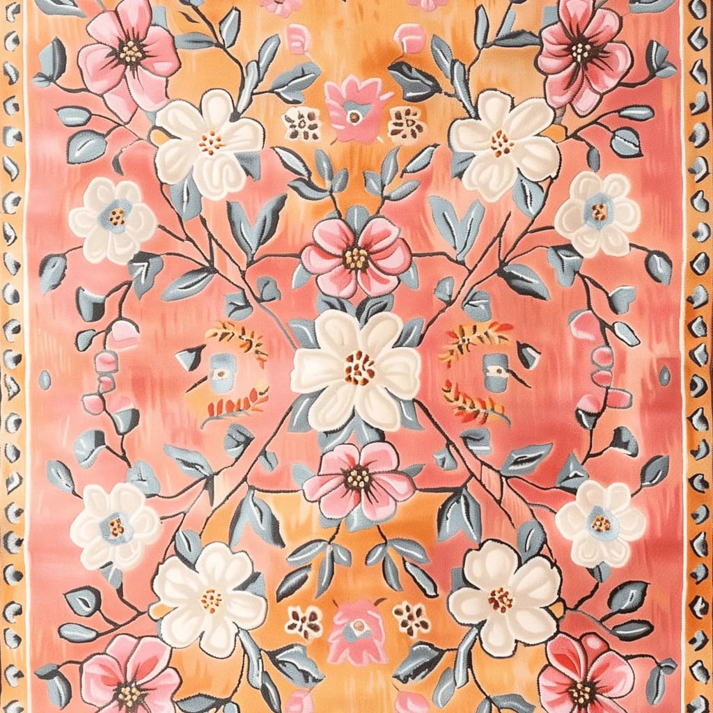 This vibrant Pastel Paradise Hand Tufted Rug features an intricate floral design with pink, white, and blue flowers, perfect for adding a vintage touch to living room area rugs. Made from high-quality wool, this floral rug offers a cozy and stylish addition to any living room, enhancing the space with its warm colors and elegant pattern.
