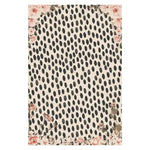 A pastel pink floral animal print hand-tufted area rug, perfect for dining or living room spaces. This wool rug features an elegant blend of abstract patterns and soft floral accents, adding a touch of sophistication to any living room or dining room decor.