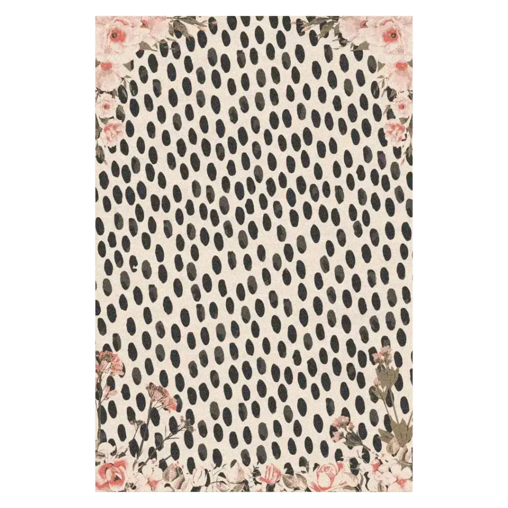 A pastel pink floral animal print hand-tufted area rug, perfect for dining or living room spaces. This wool rug features an elegant blend of abstract patterns and soft floral accents, adding a touch of sophistication to any living room or dining room decor.