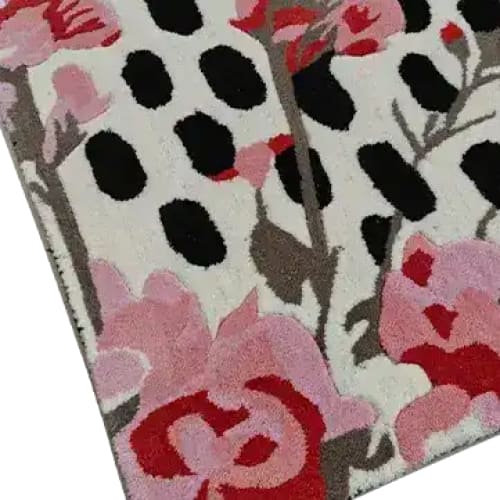 Pastel Pink Floral Animal Print Hand Tufted Rug - MAIA HOMES