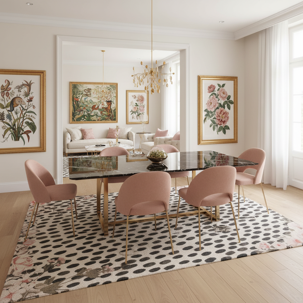 Pastel Pink Floral Animal Print Hand Tufted Rug
