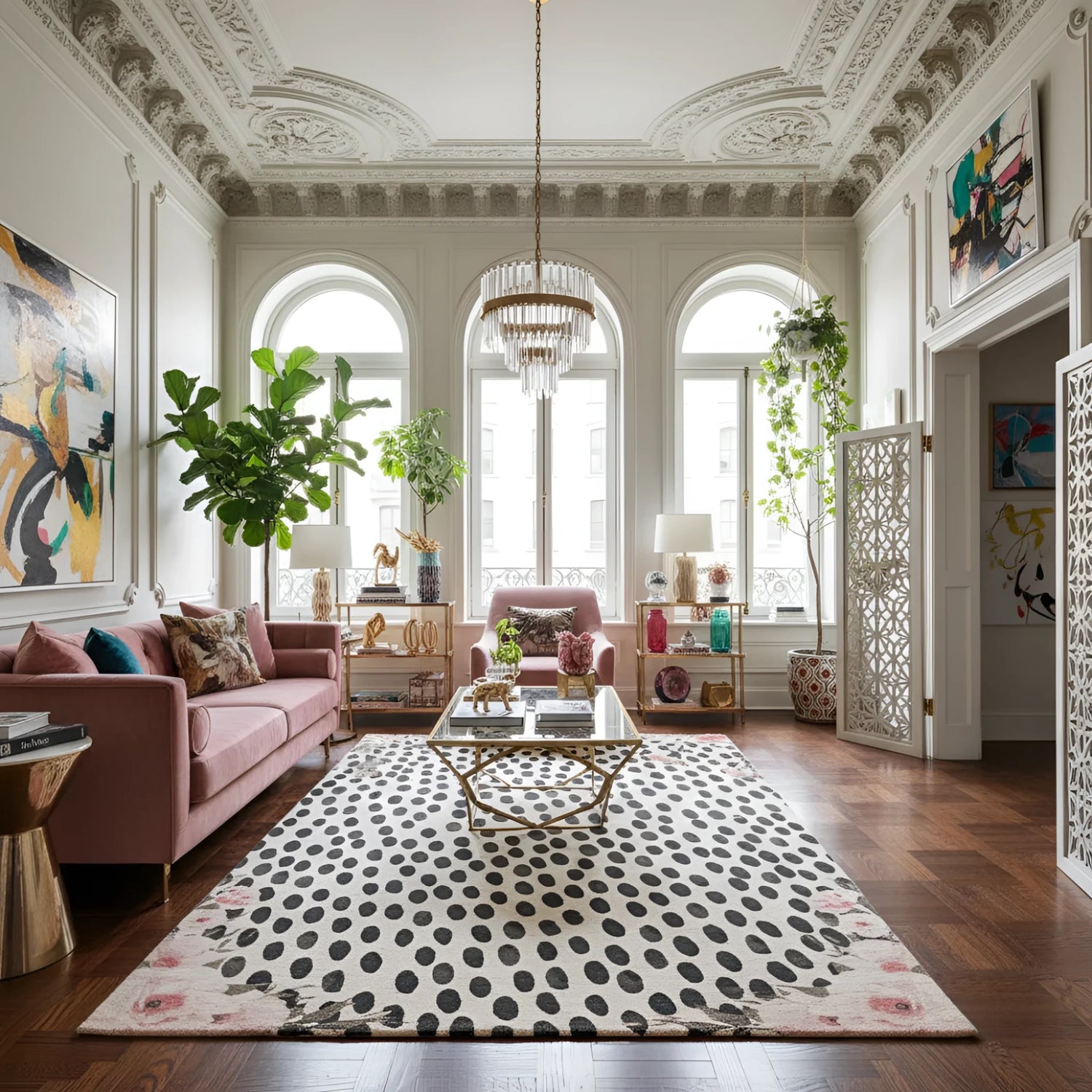 Pastel Pink Floral Animal Print Hand Tufted Rug