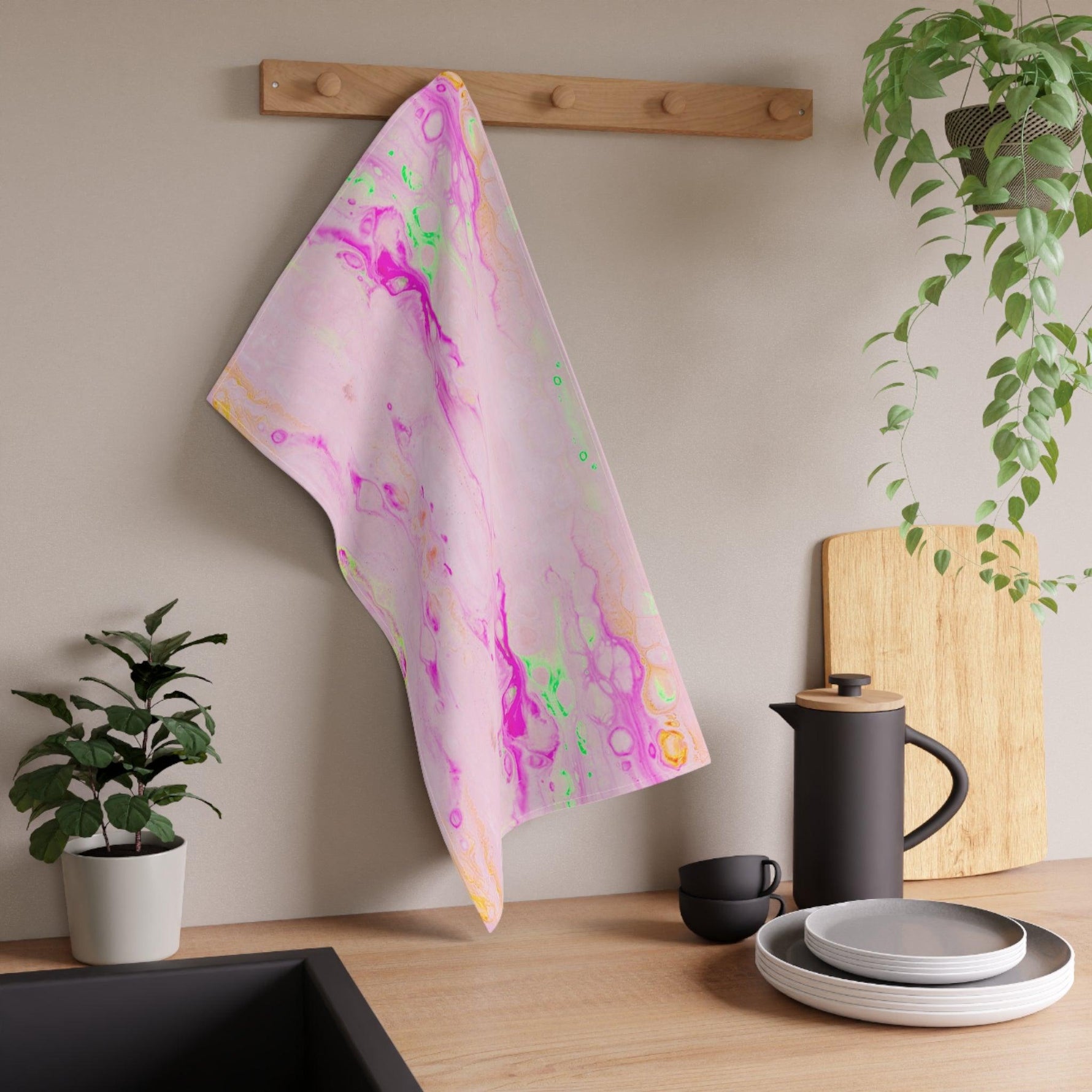 Pastel Pink Marble Kitchen Towel