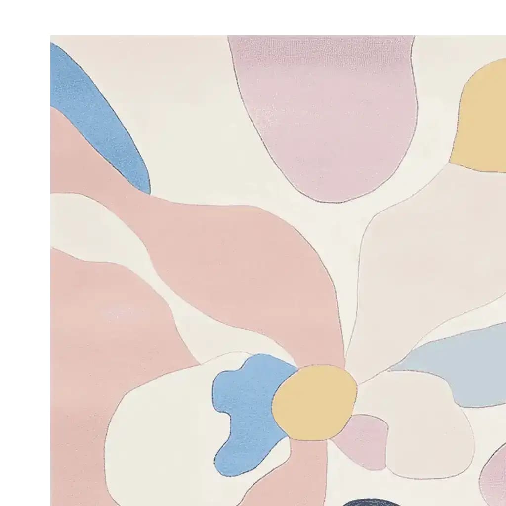 This image showcases the 'Pastel Shadow Melt Hand Tufted Rug', a contemporary area rug designed for living rooms. The rug features an abstract pattern with soft pastel colors including pink, blue, and yellow, crafted from high-quality wool. Perfect for adding a touch of modern elegance to any space.
