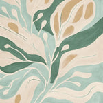 A beautifully designed area rug featuring a contemporary abstract pattern with flowing pastel hues of green, beige, and tan. This hand-tufted wool rug is perfect as a large living room rug, especially in an 8x10 size, adding a touch of elegance and modern style.