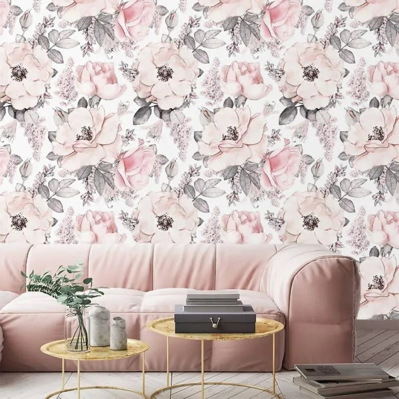 Pastel Vintage Blush Pink Floral Wallpaper 