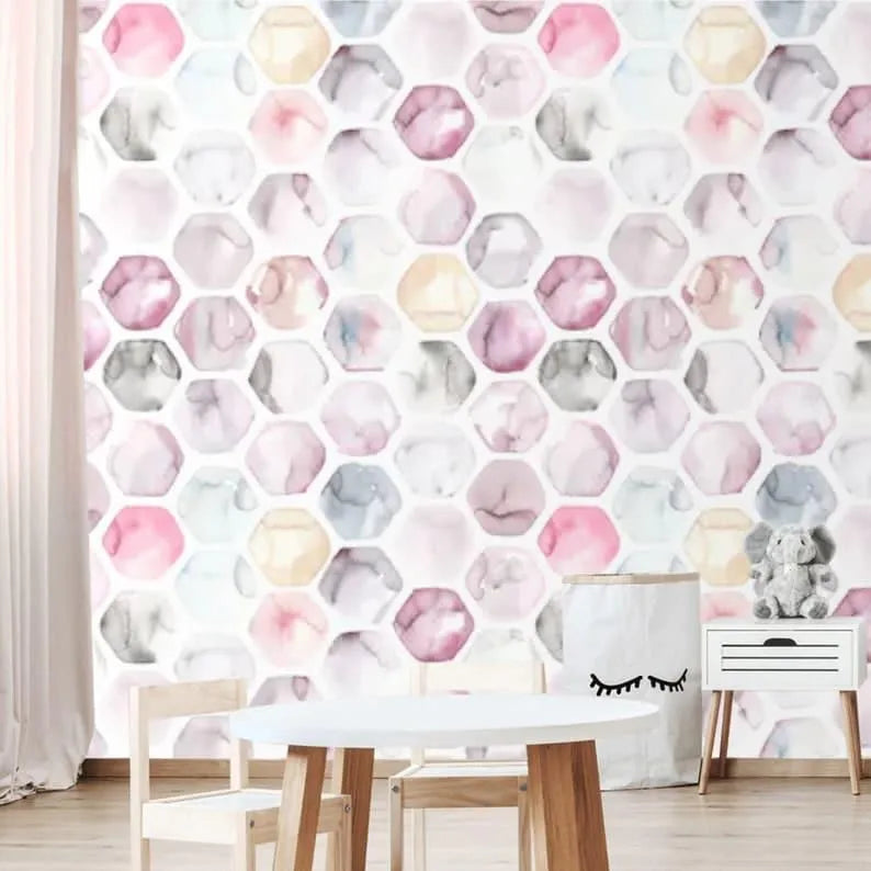 Pastel Watercolor Hexagon Honeycomb Wallpaper