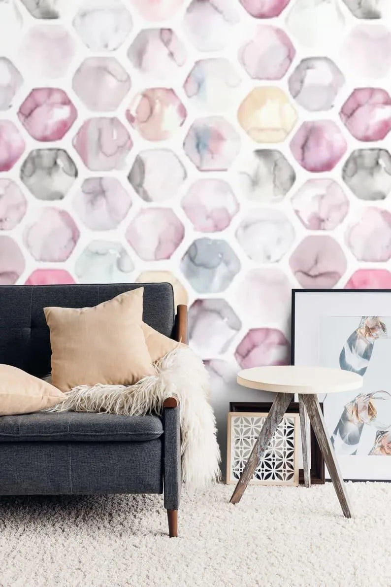 Pastel Watercolor Hexagon Honeycomb Wallpaper