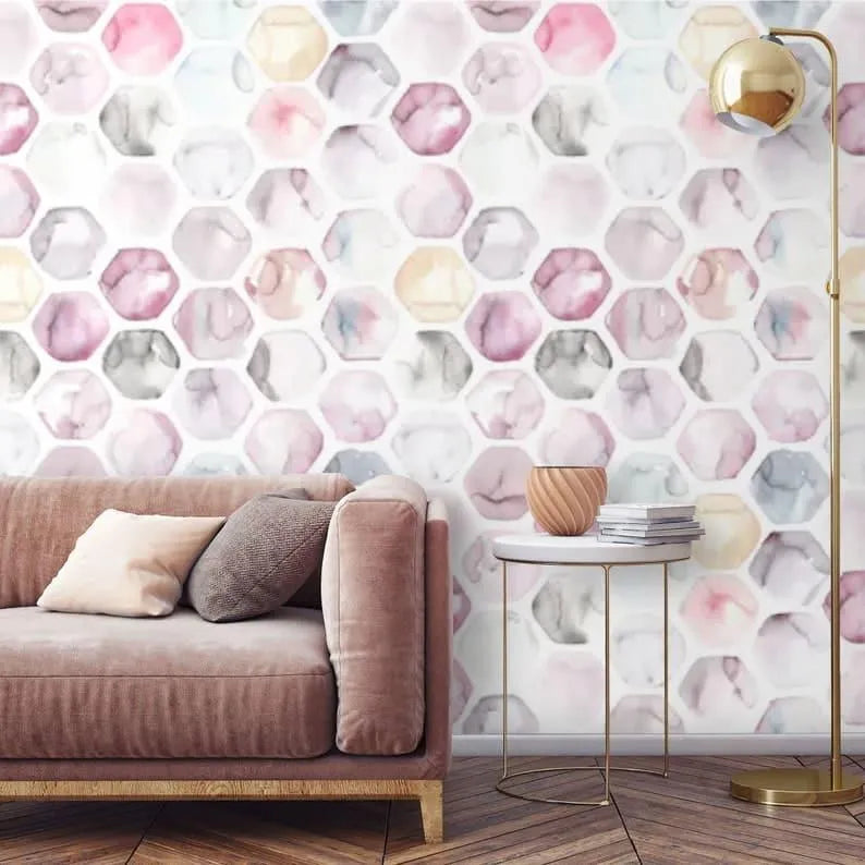 Pastel Watercolor Hexagon Honeycomb Wallpaper