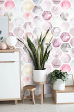 Pastel Watercolor Hexagon Honeycomb Wallpaper