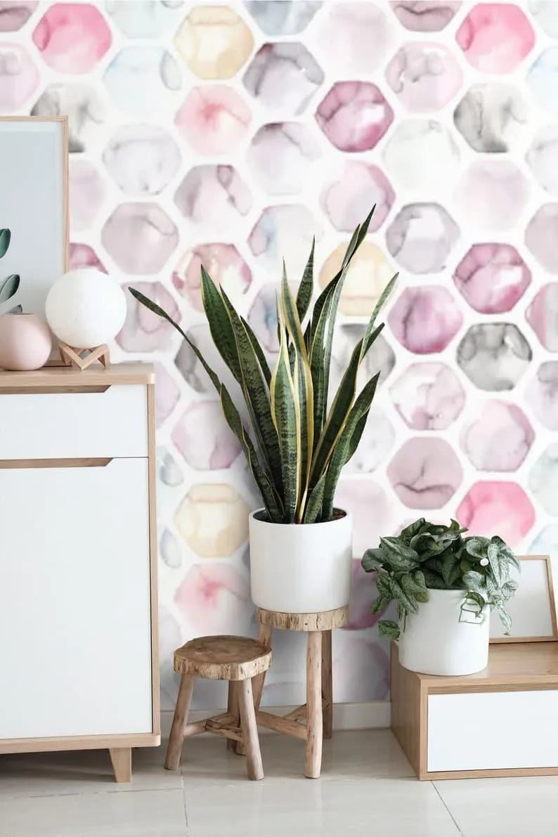 Pastel Watercolor Hexagon Honeycomb Wallpaper