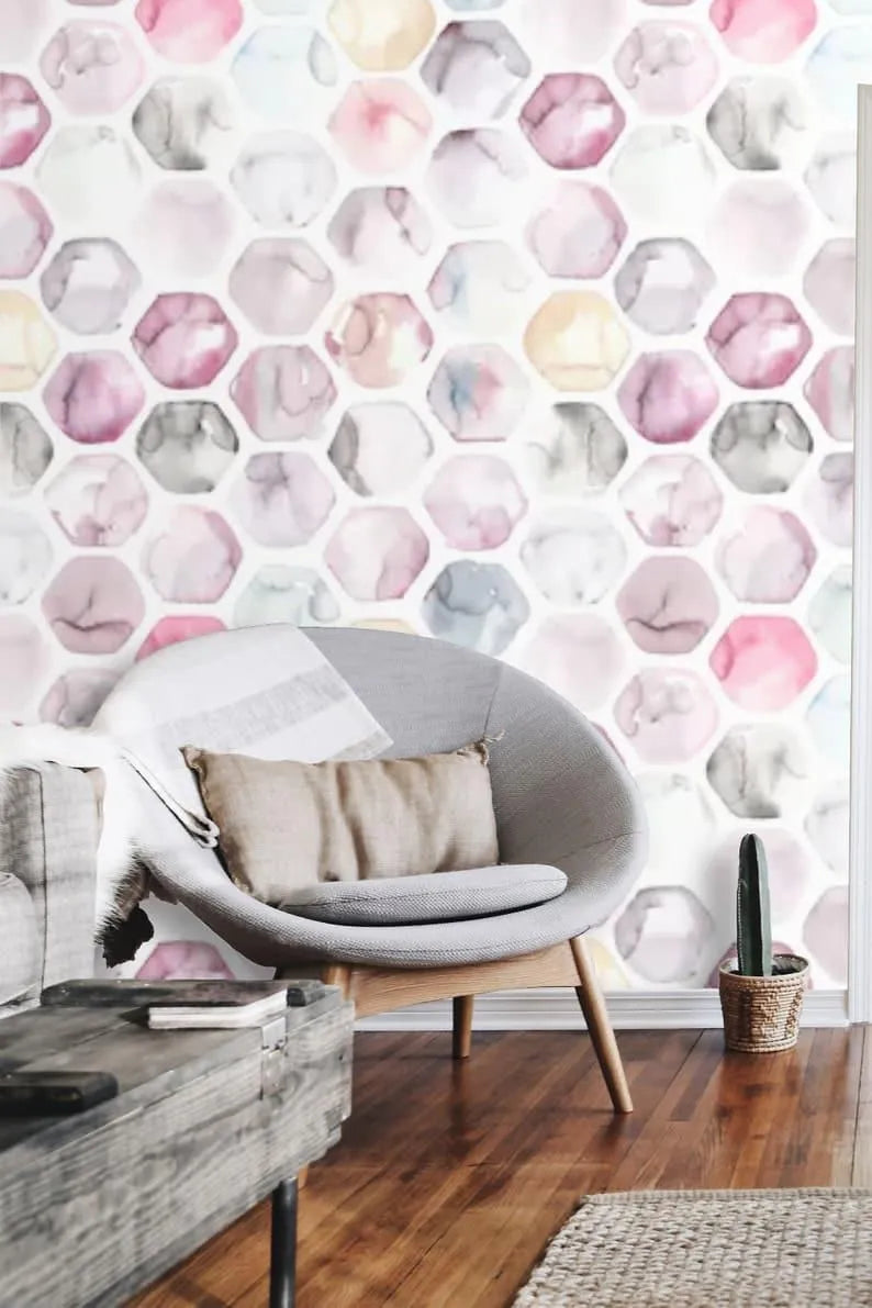 Pastel Watercolor Hexagon Honeycomb Wallpaper