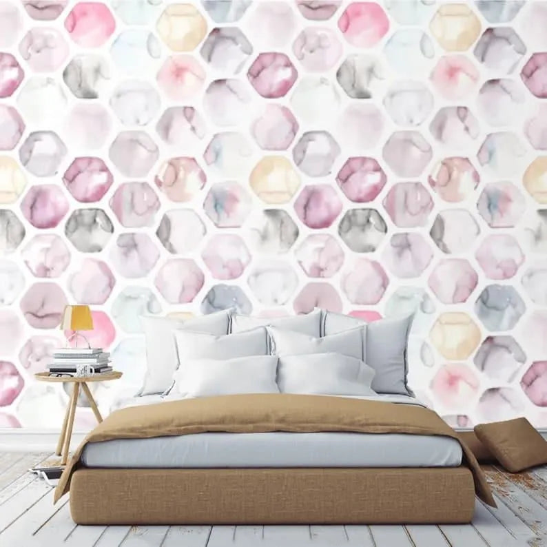 Pastel Watercolor Hexagon Honeycomb Wallpaper