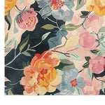 Bright and colorful area rug featuring a vibrant floral design with large blooms in shades of pink, orange, and blue against a dark background. This hand-tufted wool rug is perfect for adding a splash of color to large living room spaces.