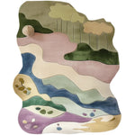 The Pastoral Vista Hand Tufted Wool Rug showcases a vibrant abstract design, ideal as a centerpiece area rug. Its colorful, nature-inspired patterns make it perfect for large living room areas, enhancing the space with artistic flair.