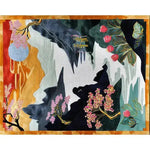 Vibrant hand-tufted area rug with an abstract design featuring floral elements and rich colors, perfect for adding a touch of elegance to dining rooms. This large wool rug is ideal for both living room and dining room spaces, offering a soft and stylish floor covering option.