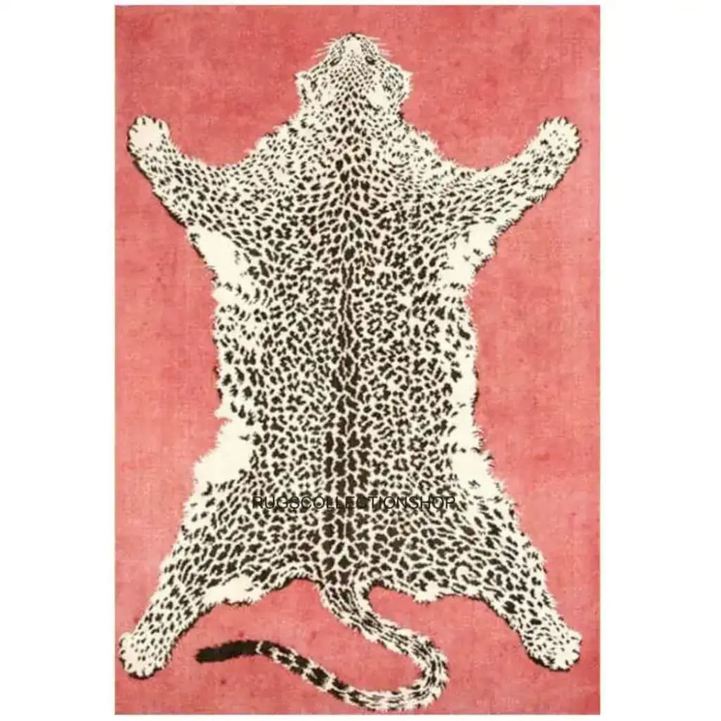 A stylish area rug designed to resemble a leopard skin with a peachy background, ideal for adding a bold touch to large living rooms. This hand tufted wool rug combines elegance with a wild flair, perfect for those seeking large area rugs that make a statement.