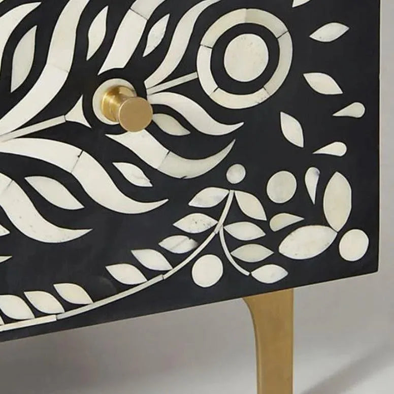 Peacock Design Bone Inlay 3 Drawers Dresser