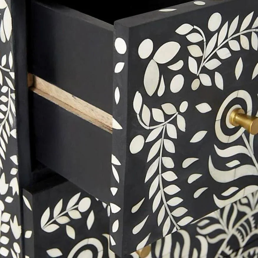 Peacock Design Bone Inlay 3 Drawers Dresser