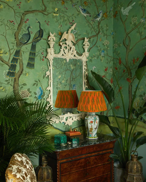 green chinoiserie peacock wall mural