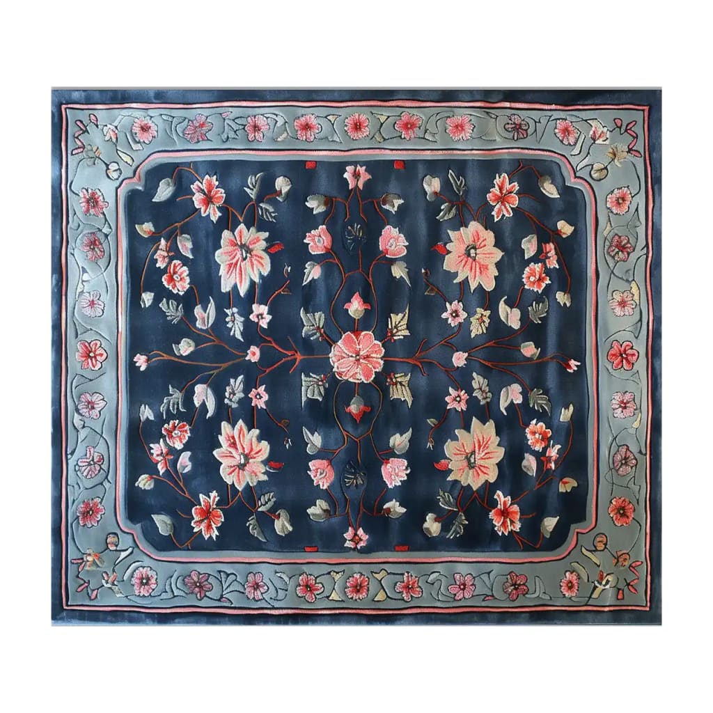 Elegant Peony Garden Hand Tufted Area Rug featuring a vibrant floral design on a rich, dark background. This wool rug is perfect for adding a touch of sophistication to large living rooms, serving as both a statement piece and a cozy addition.