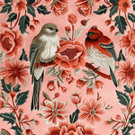 Stunning close-up of the Peony Meadow Hand Tufted Area Rug featuring a vibrant floral design with birds, perfect as a wool rug for living room spaces. The intricate patterns in shades of pink, red, and green make this 8x10 floral rug a captivating centerpiece.