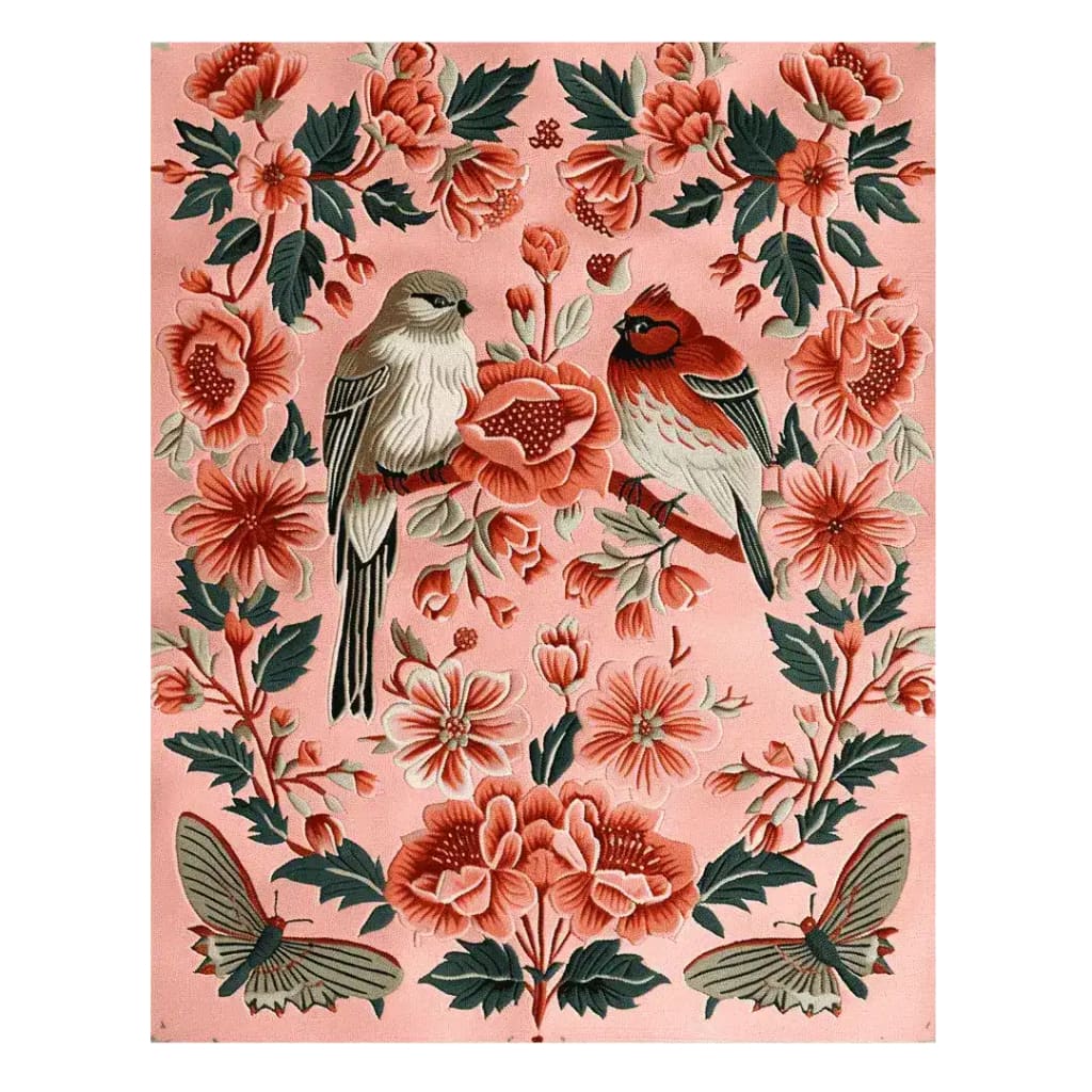 Beautiful Peony Meadow Hand Tufted Area Rug featuring intricate floral designs with birds and butterflies, perfect as a wool rug for living rooms. This 8x10 floral rug showcases vibrant colors and elegant patterns, ideal for adding a touch of nature-inspired charm to any space.