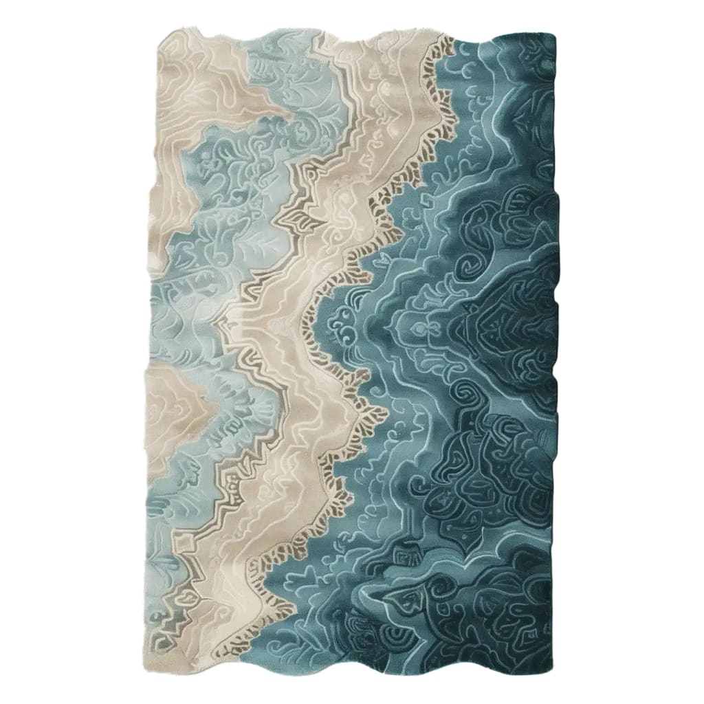 Elegant Persian Heritage Hand Tufted Wool Rug featuring a contemporary abstract design with flowing patterns in shades of blue and beige, perfect as an area rug for living rooms.