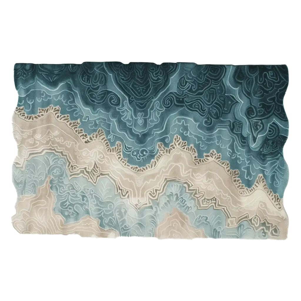 This vibrant area rug features a contemporary design with swirling patterns in shades of blue and beige, crafted from high-quality wool. Ideal for adding a stylish touch to any living room, this wool rug combines modern aesthetics with traditional craftsmanship.
