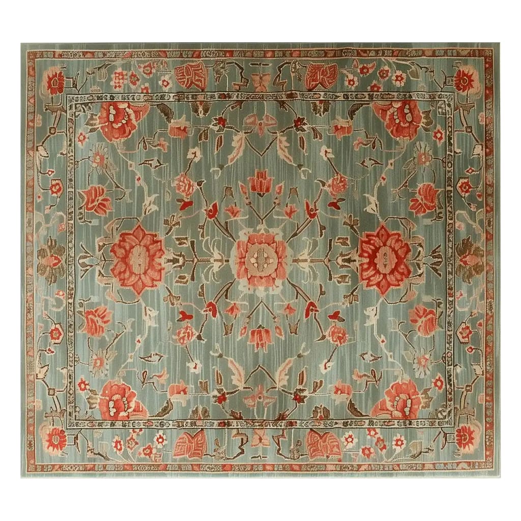 A beautifully crafted area rug featuring intricate floral designs in warm hues on a soft green background. This hand-tufted wool rug is perfect for adding elegance to any living room. Sized 8x10, it's an ideal choice for those seeking quality rugs for living room spaces.