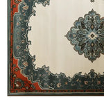 Close-up view of a Persian Night Hand Tufted Wool Rug, showcasing its intricate design and vibrant colors. This area rug features a beautiful floral pattern in blue and red, perfect for enhancing any living room space. Ideal for those seeking high-quality wool rugs or a stunning 8x10 Persian rug for their home.