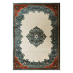 Elegant Persian Night Hand Tufted Wool Rug showcasing a classic design with intricate patterns in teal, ivory, and red hues. This area rug is perfect for adding a touch of sophistication to any living room. Ideal as a living room rug 8x10, this Persian wool rug enhances the decor with its timeless beauty.