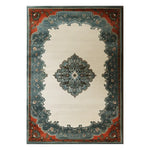 Elegant Persian Night Hand Tufted Wool Rug showcasing a classic design with intricate patterns in teal, ivory, and red hues. This area rug is perfect for adding a touch of sophistication to any living room. Ideal as a living room rug 8x10, this Persian wool rug enhances the decor with its timeless beauty.