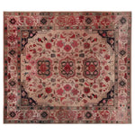 Top view of a Persian Opulence Hand Tufted Wool Rug displaying intricate floral patterns in rich red and pink hues, perfect for adding elegance to any living room. This area rug is an ideal choice for those seeking large living room rugs with a touch of luxury.